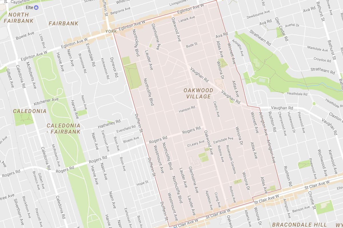 Карта Дубрава–Вон квартал на Торонто