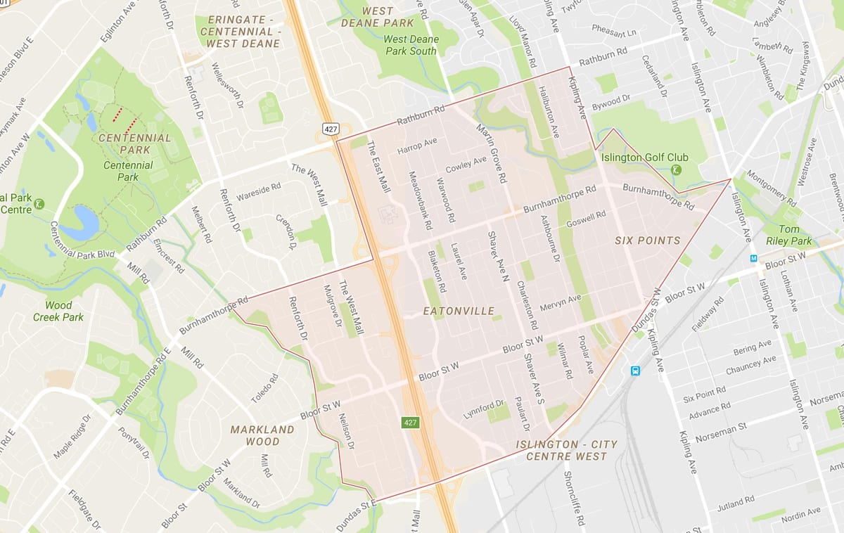 Карта Eatonville квартал на Торонто
