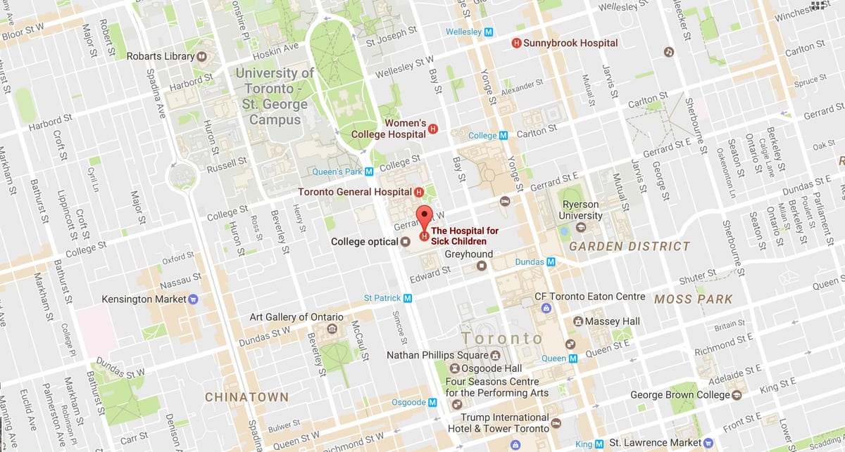 Карта на сайта sickkids в Торонто
