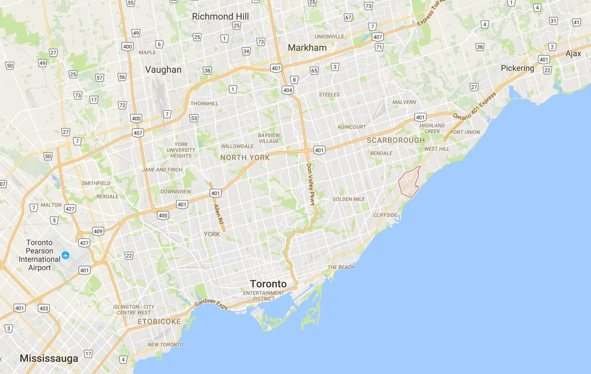 Карта на Scarborough квартал на Торонто
