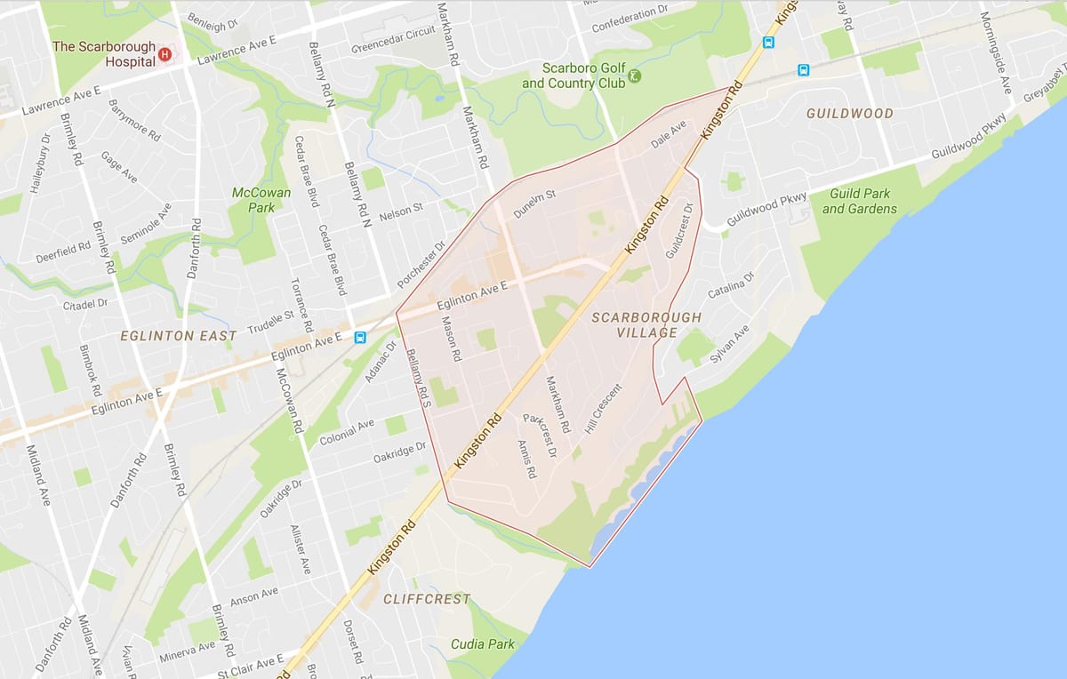 Карта на Scarborough село квартал на Торонто