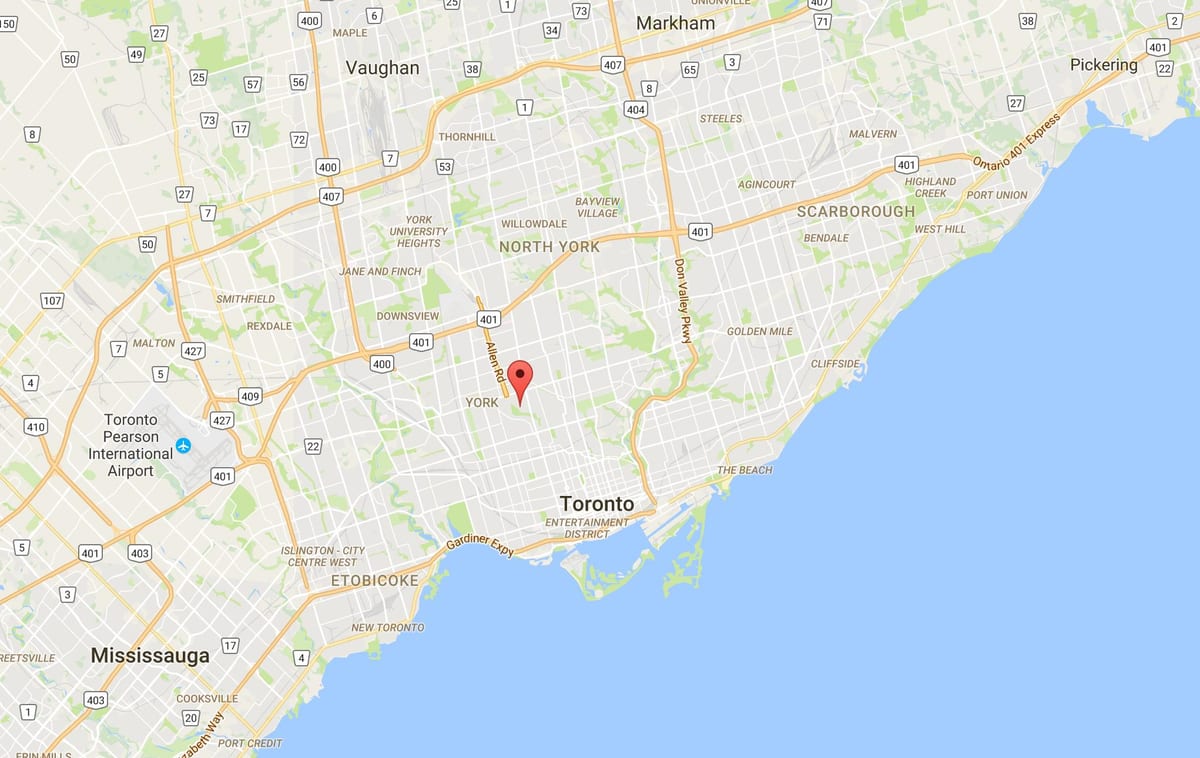 Карта на Hobie–Cedarvale район на Торонто