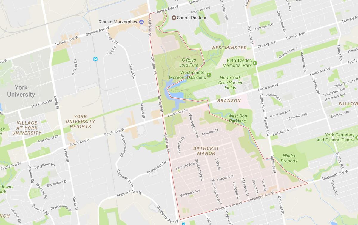 Карта Bathurst района Manor Торонто