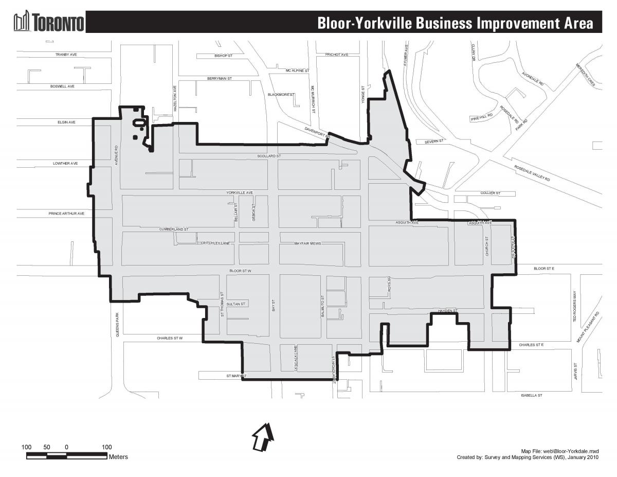 Карта Bloor-Йорквилл границите на Торонто 