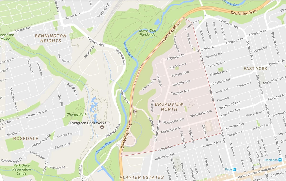 Карта Broadview Северното предградие на Торонто