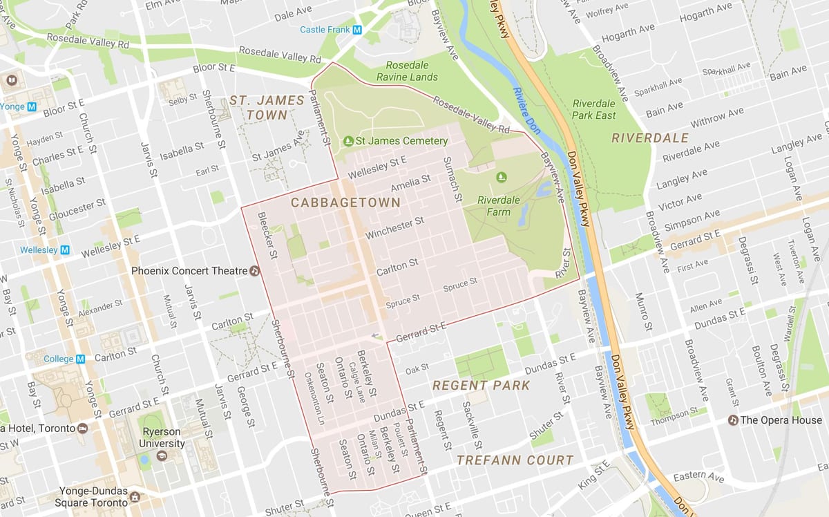Карта Cabbagetown квартал на Торонто