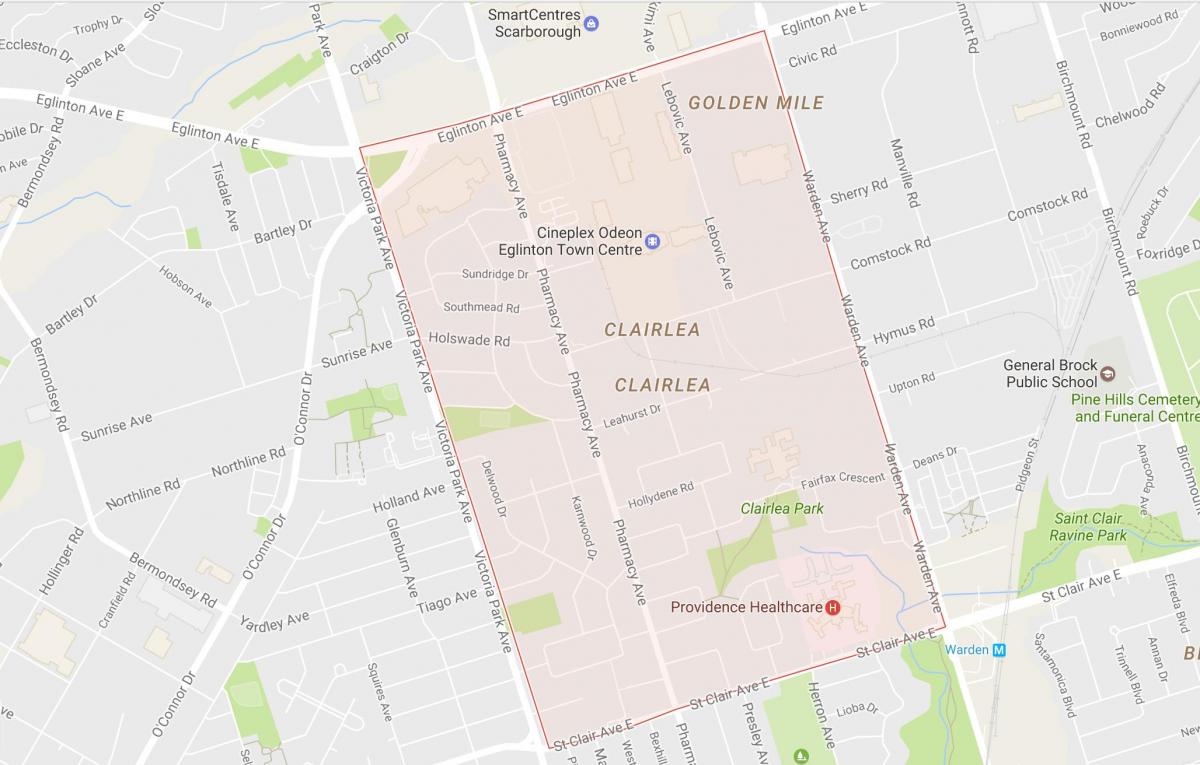 Карта Clairlea район на Торонто