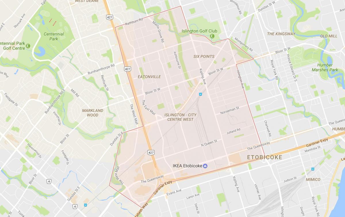 Карта Islington-сърцето на Западен район на Торонто