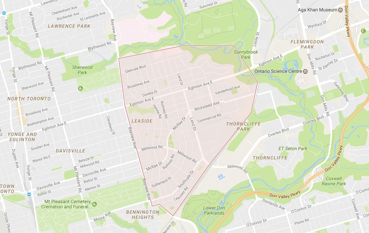 Карта Leaside квартал на Торонто