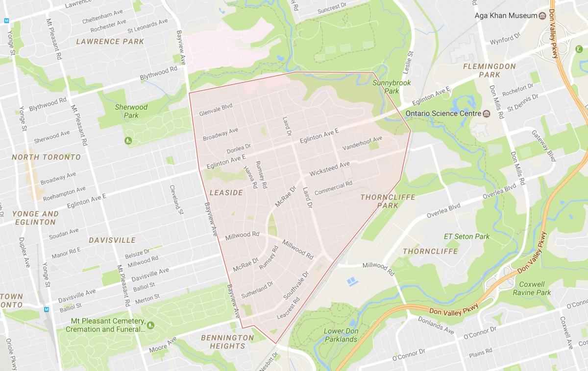 Карта Leaside район на Торонто