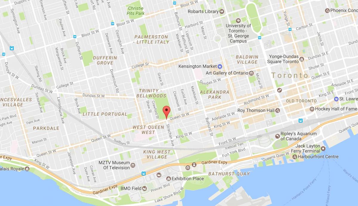 Карта на Queen Street-Уест квартал на Торонто