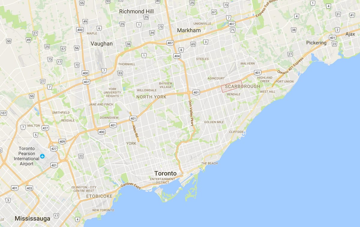 Карта на Scarborough центъра на Торонто