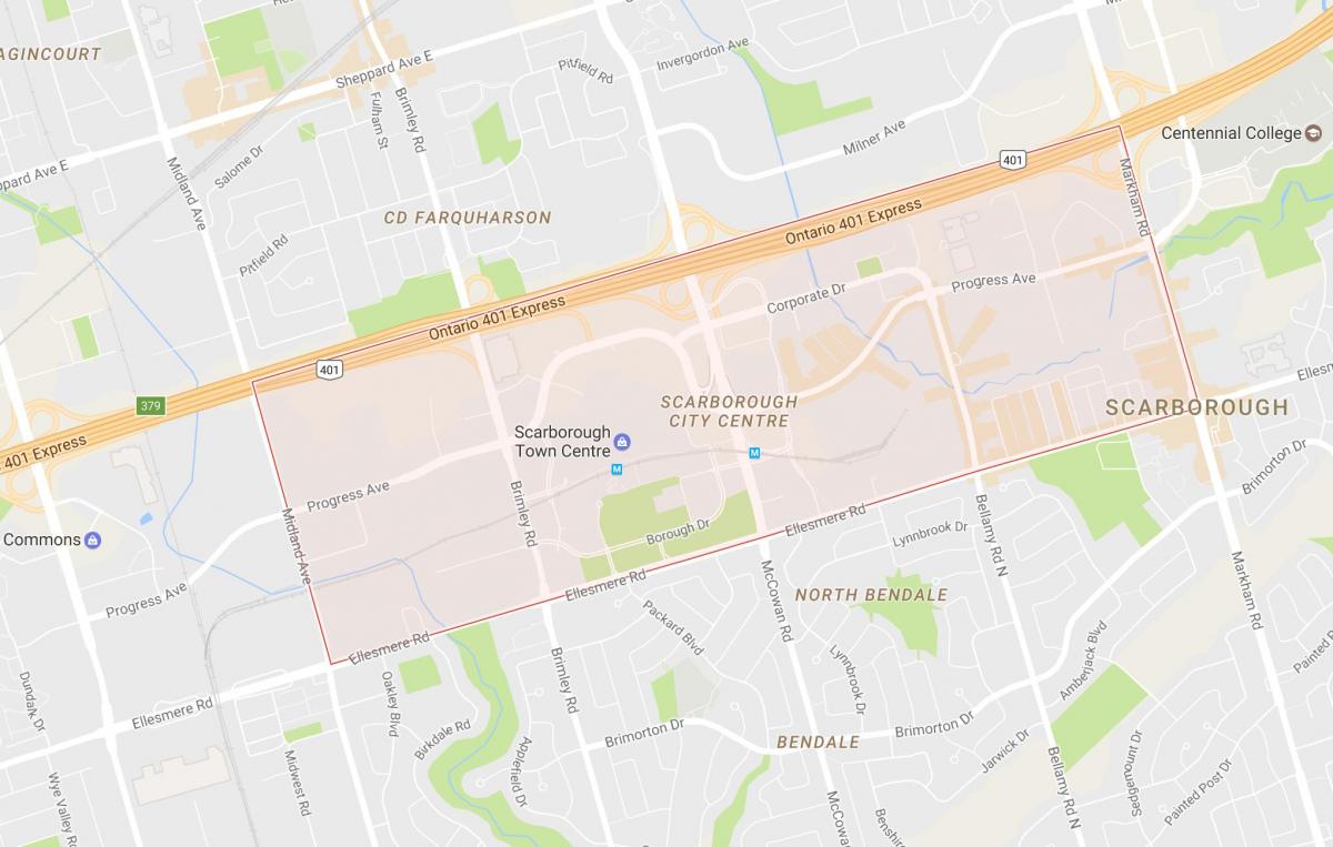 Карта на Scarborough центъра на града район на Торонто