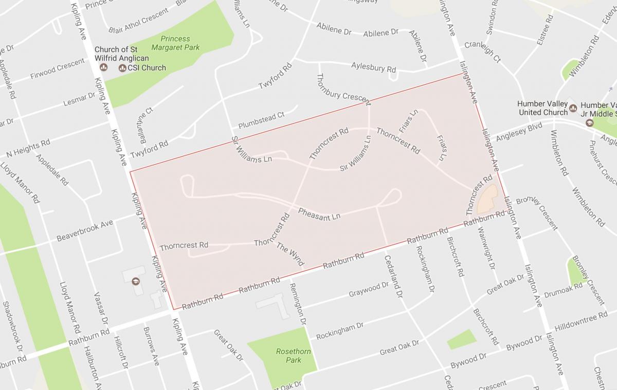 Карта Thorncrest село квартал квартал на Торонто