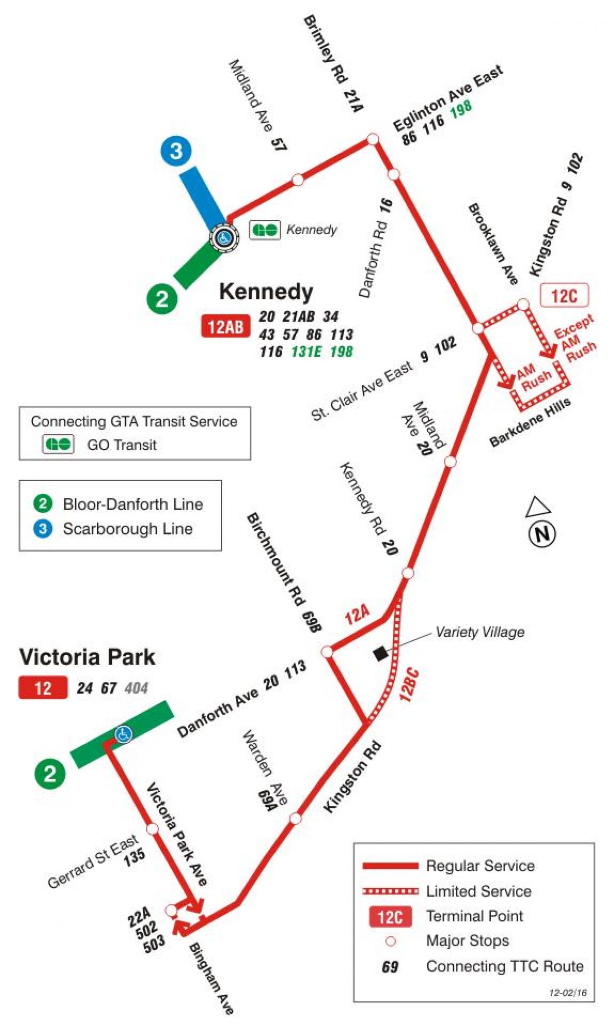 Карта на TTC 12 Kingston-та автобусна линия Торонто