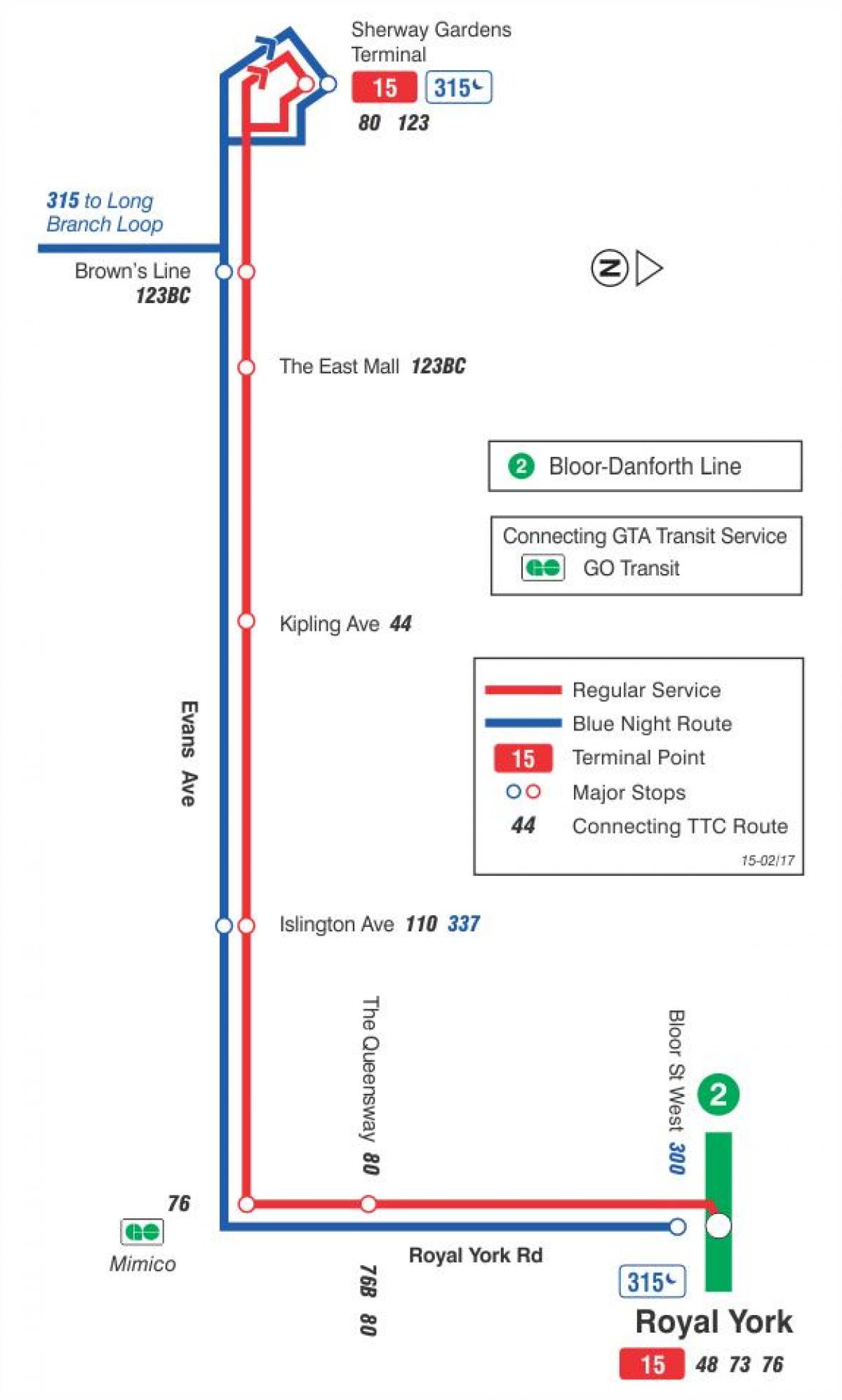 Карта ТТС 15 Еванс автобусна линия Торонто