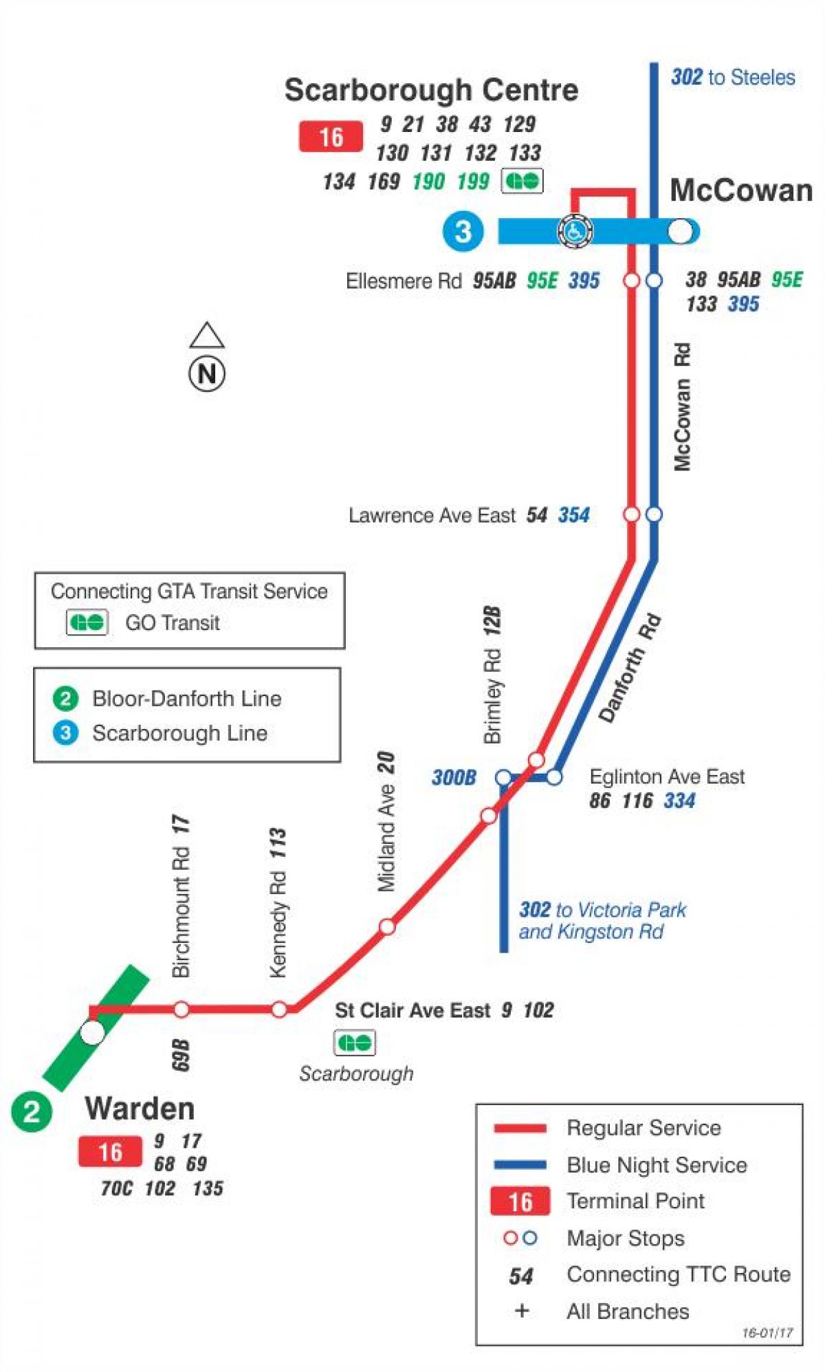 Карта на TTC 16 Маккован автобусна линия Торонто