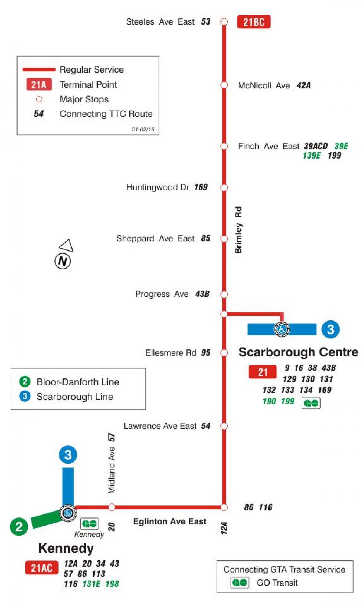 Карта на TTC 21 Бримли автобусна линия Торонто