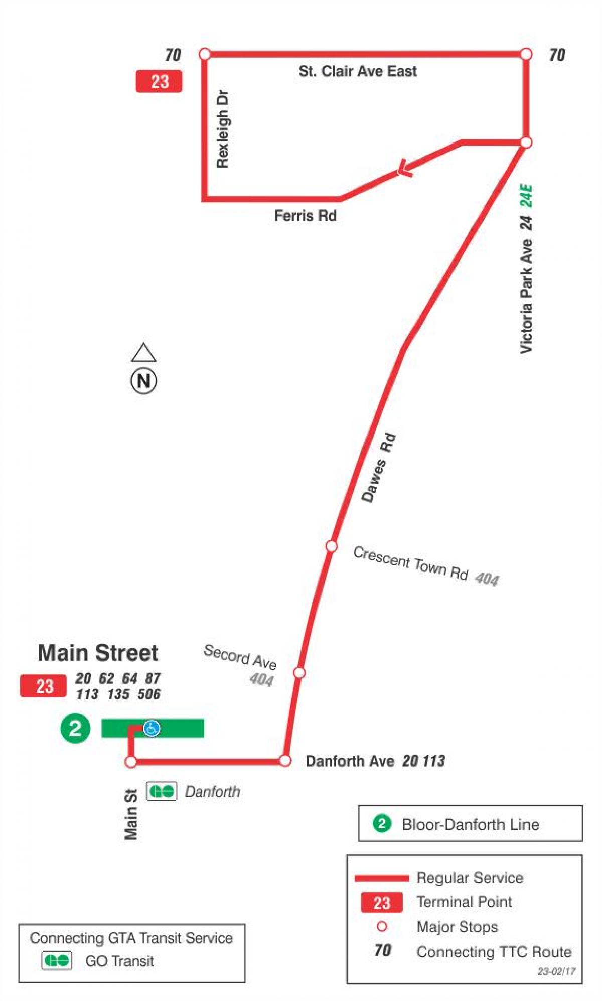 Карта ТТС 23 Дауэса автобус по маршрута Торонто