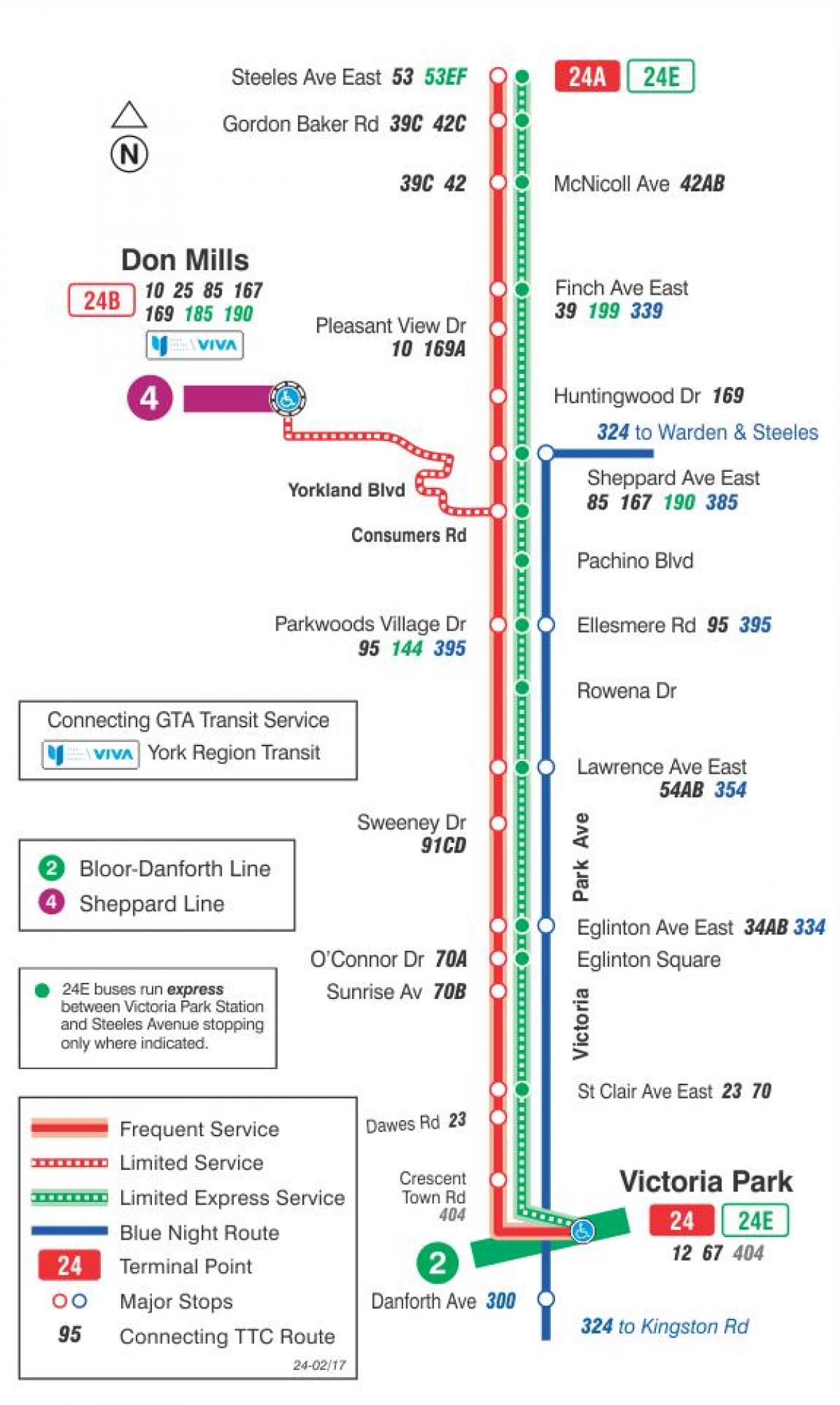 Карта на TTC 24 Виктория Парк автобусни маршрута Торонто