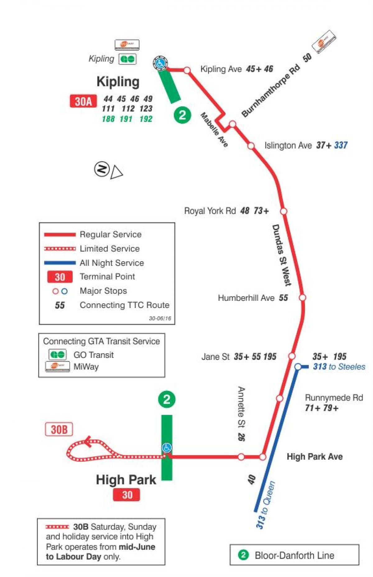 Карта ТТС 30 Ламбтон автобусна линия Торонто