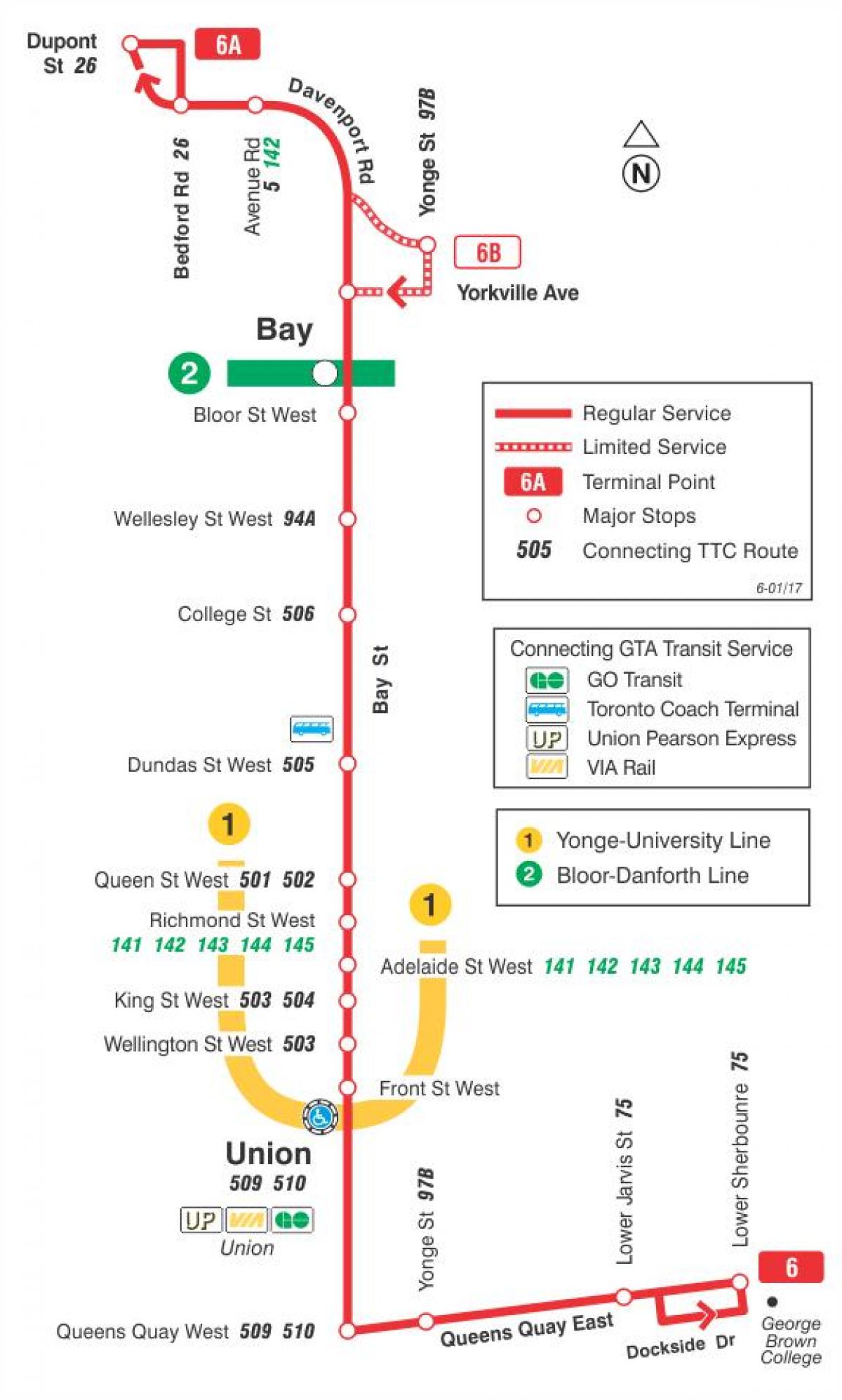 Карта на TTC 6-Bay автобусна линия Торонто