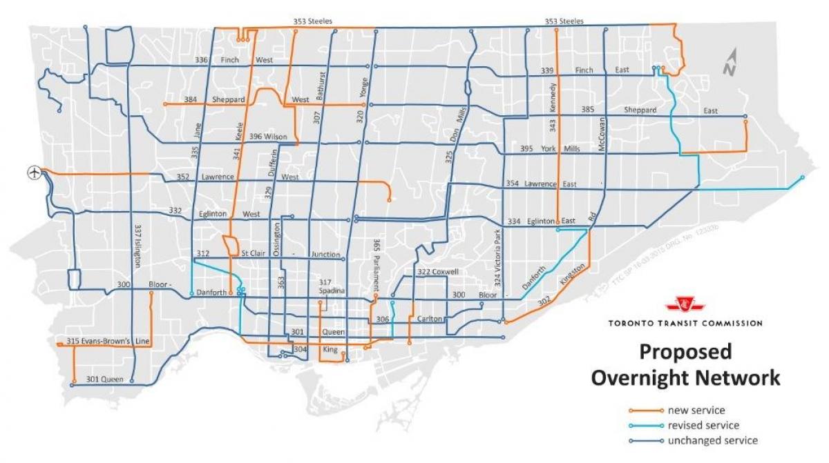 Карта на TTC на нощ мрежа Торонто