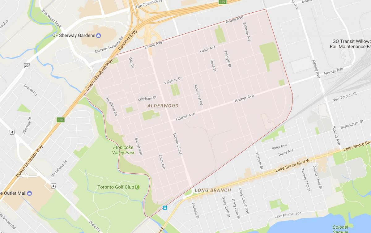 Карта Алдервуд Parkview квартал на Торонто