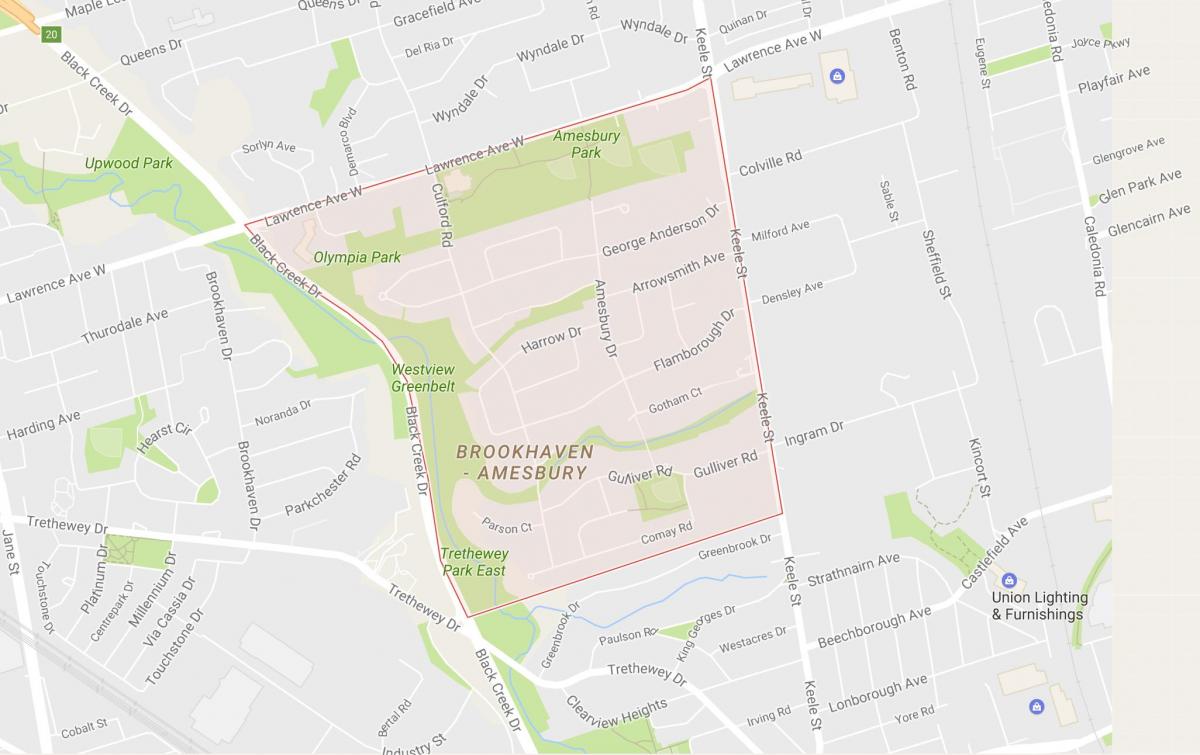 Карта Amesbury квартал на Торонто