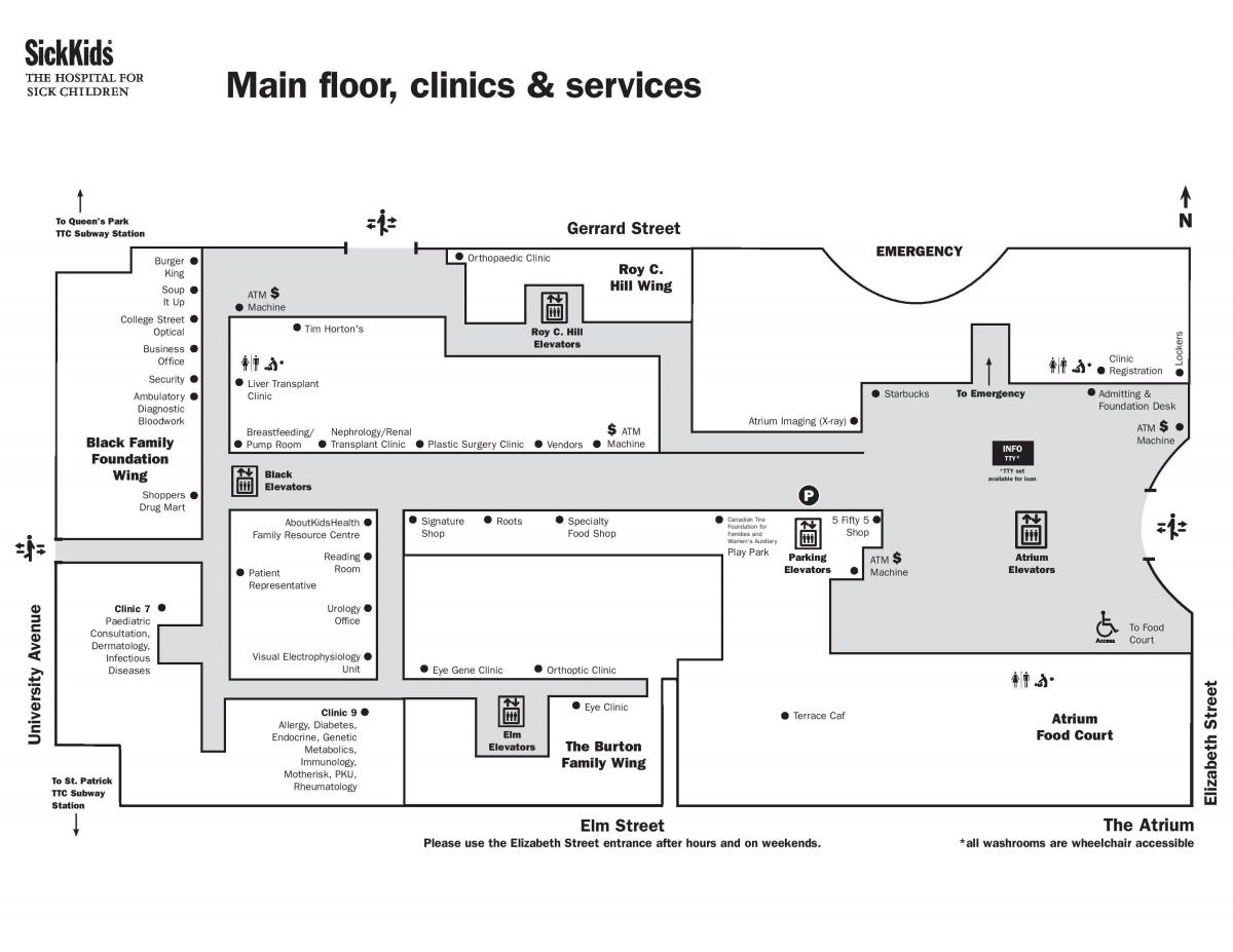 Картата болница за болни деца в Торонто първи етаж