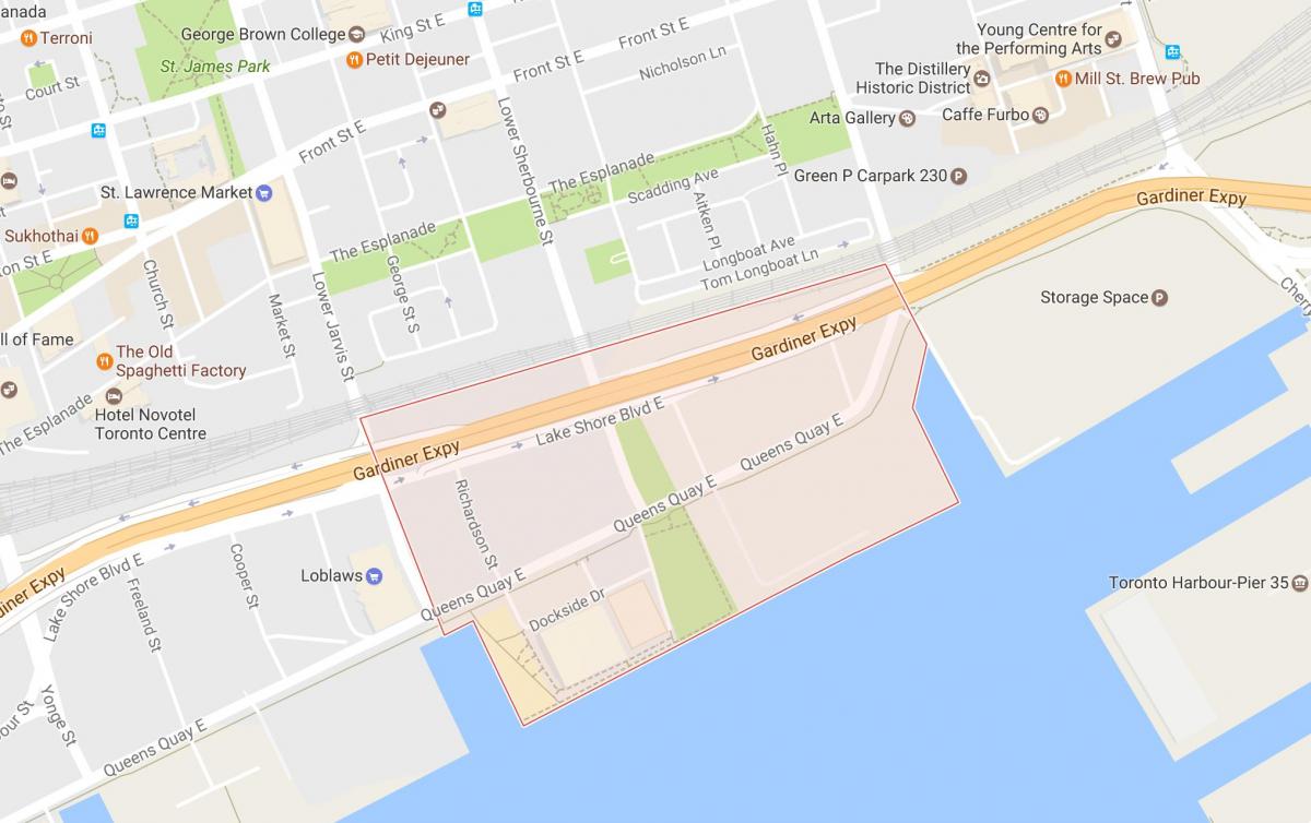 Карта на Източна Бейфронт квартал на Торонто
