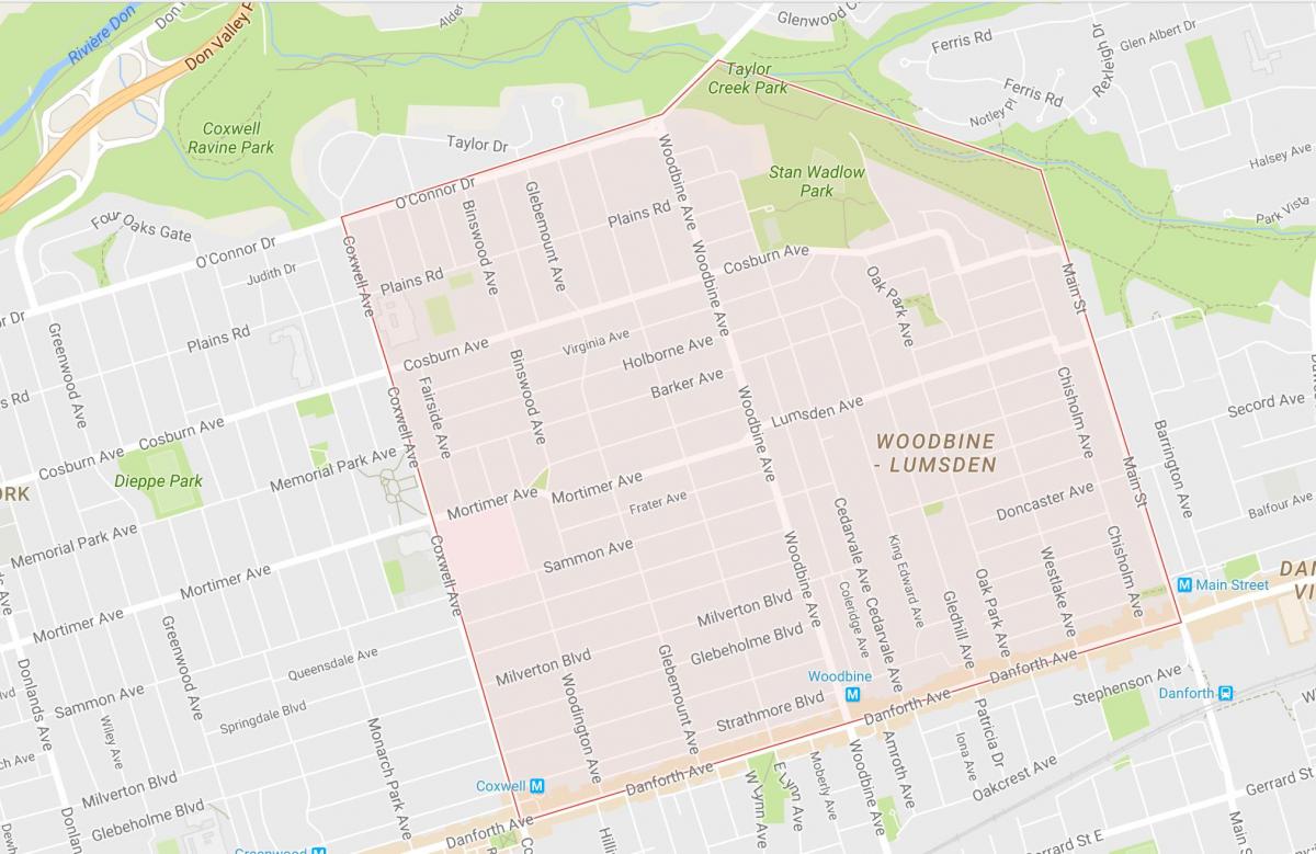 Карта Вудбайн височина квартал на Торонто