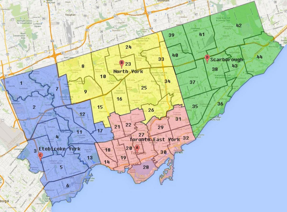 Карта Торонто границите на града