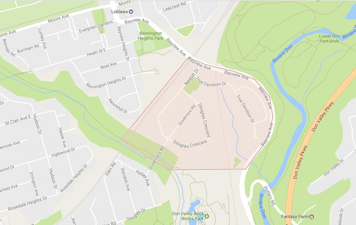 Карта Губернаторский мост в района на Торонто
