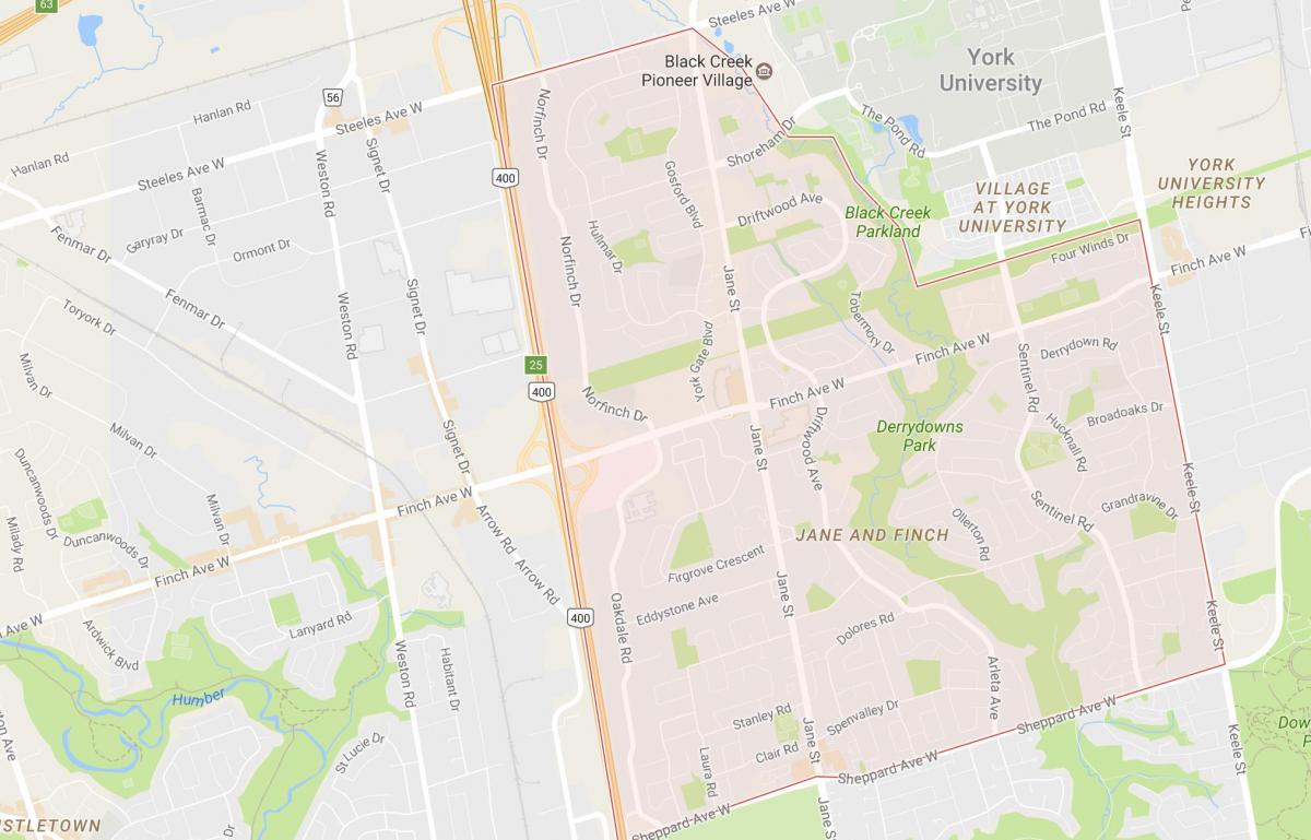 Карта на Джейн и Финч квартал на Торонто