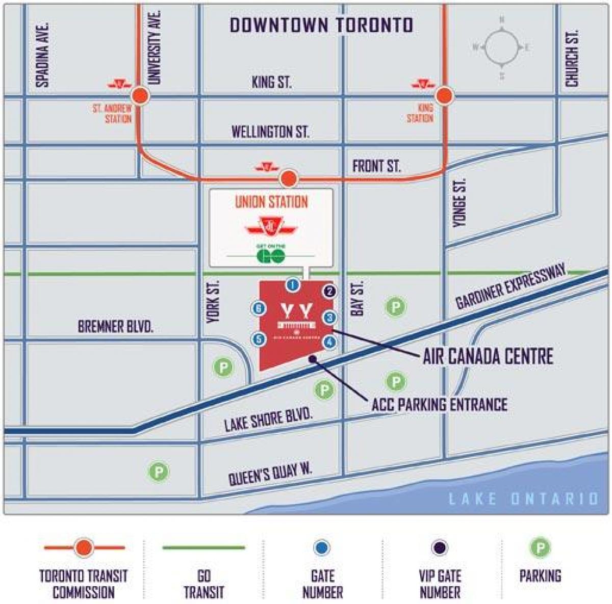 Карта на Еър Канада-Център паркинг - acc