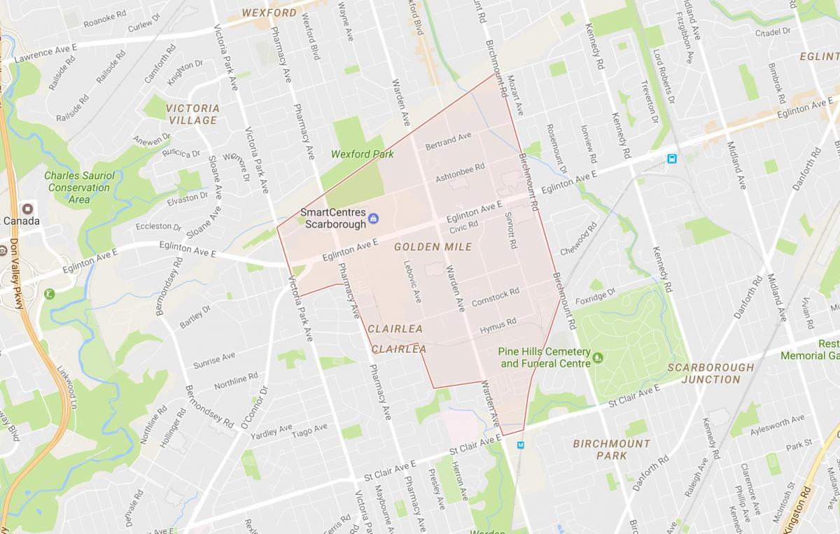 Карта на Златната Миля квартал на Торонто