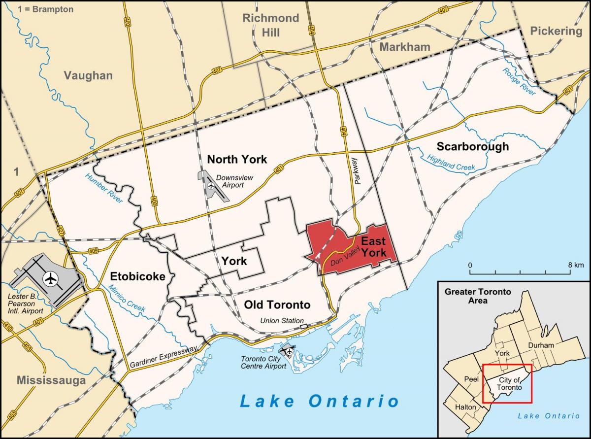Карта На Източен Йорк, Торонто