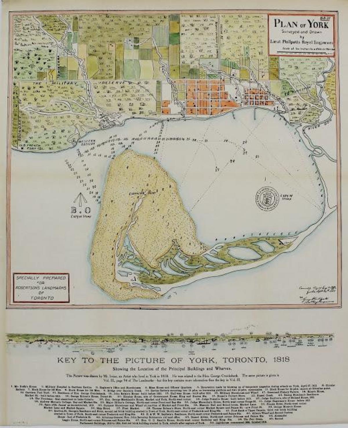 Карта Йорк, Торонто 1787-1884 карикатура версия