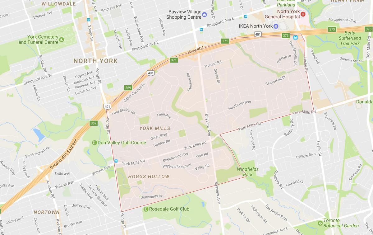 Карта Йорк-Милс квартал на Торонто