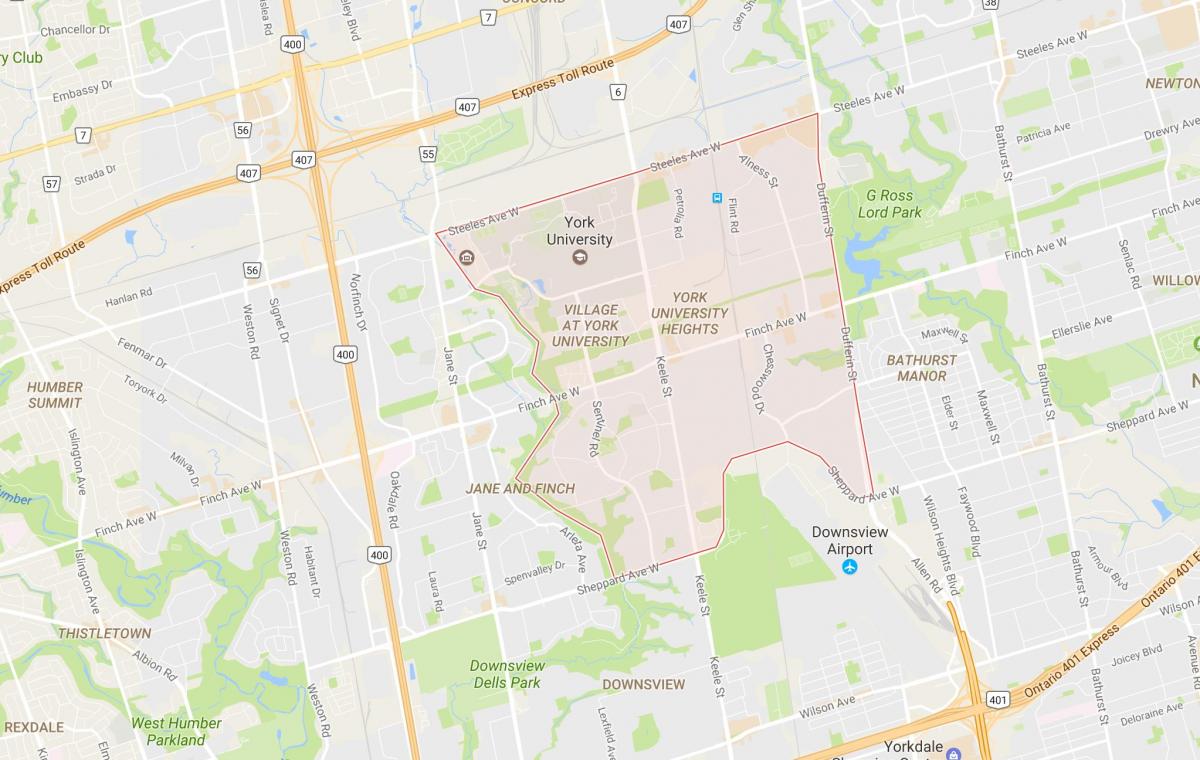 Карта Йорк Юнивърсити Хайтсе район на Торонто