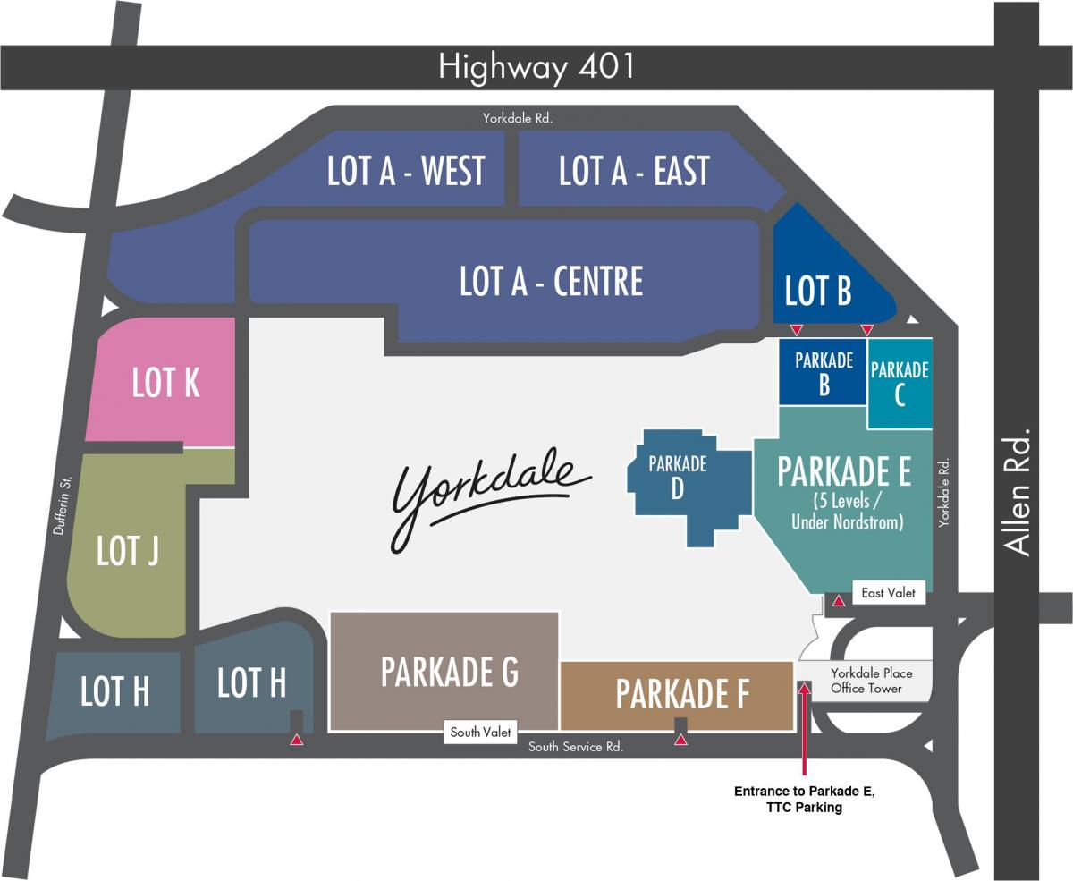 Карта на търговски център yorkdale паркинг