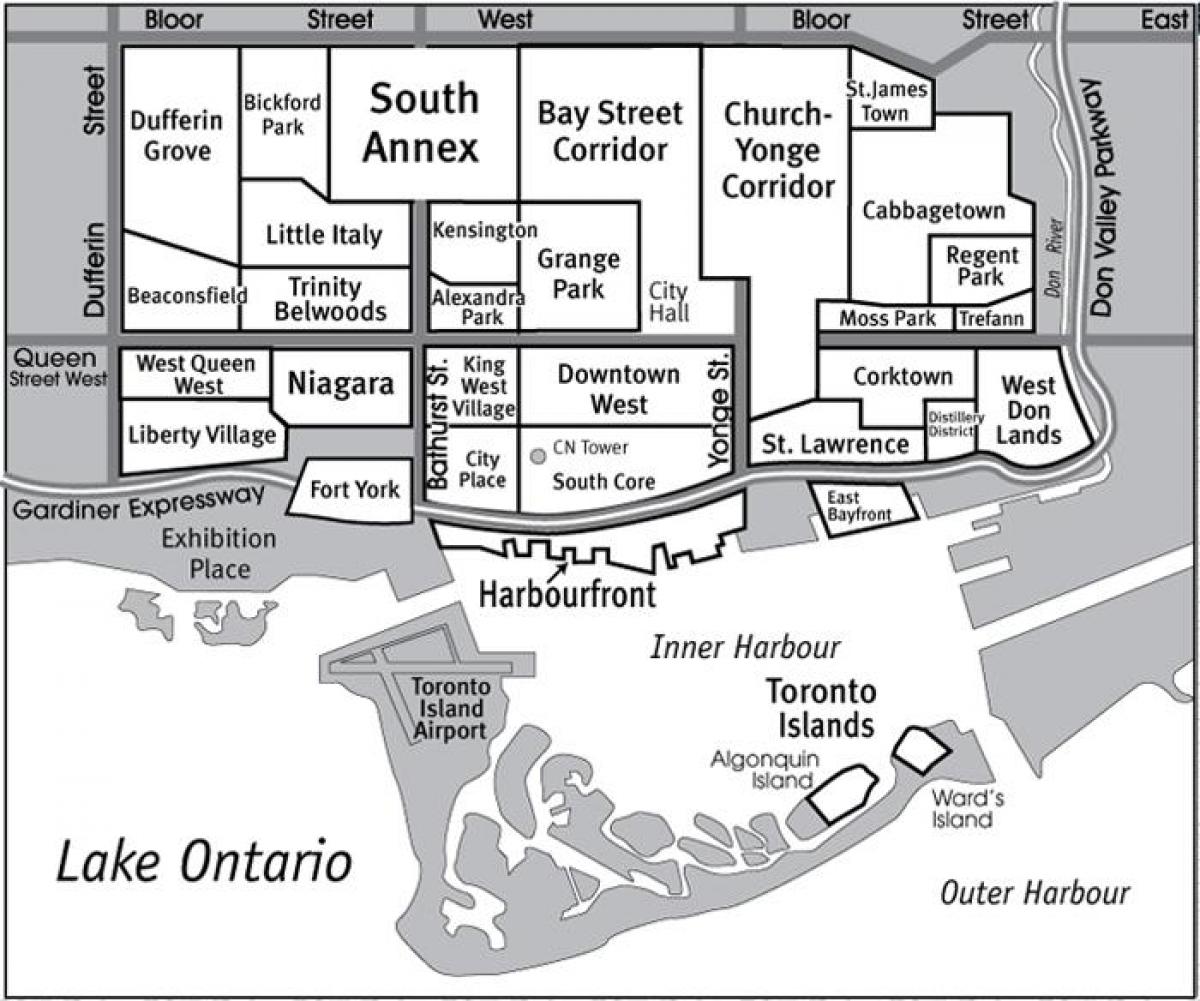 Карта на района на Южното ядрото Торонто