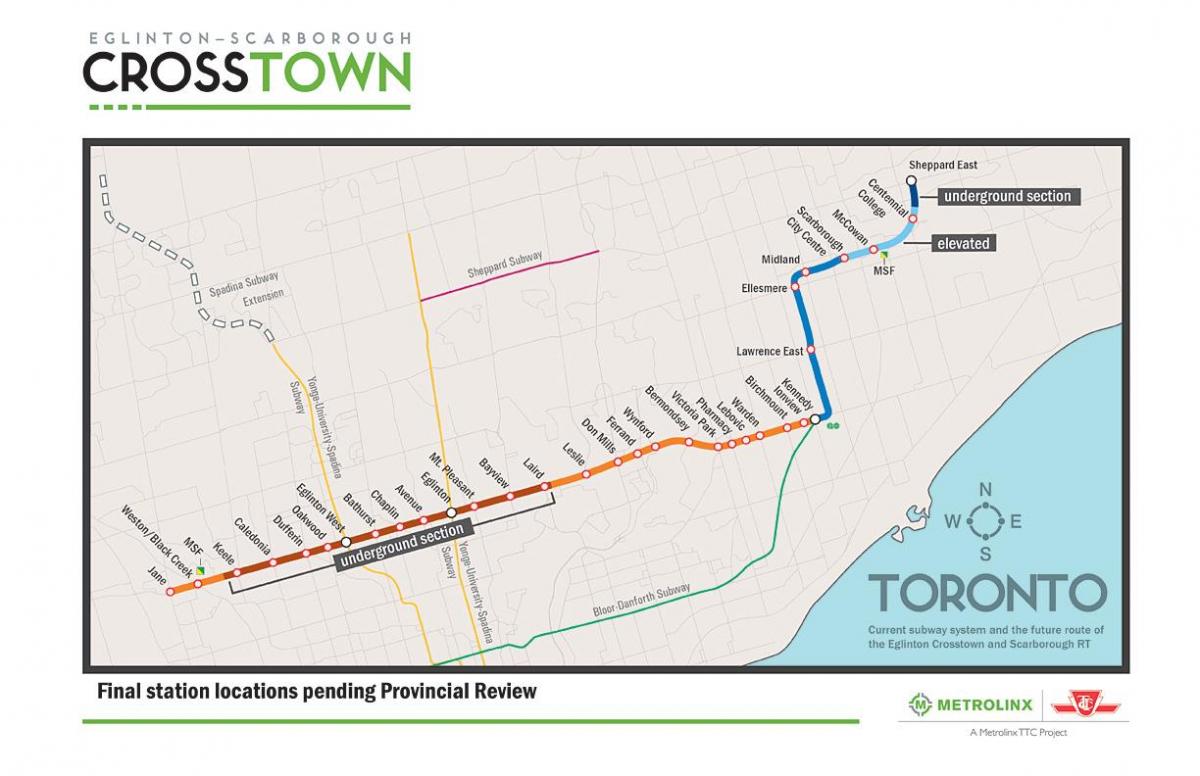 Карта Торонто 5 линии на метрото Эглинтон