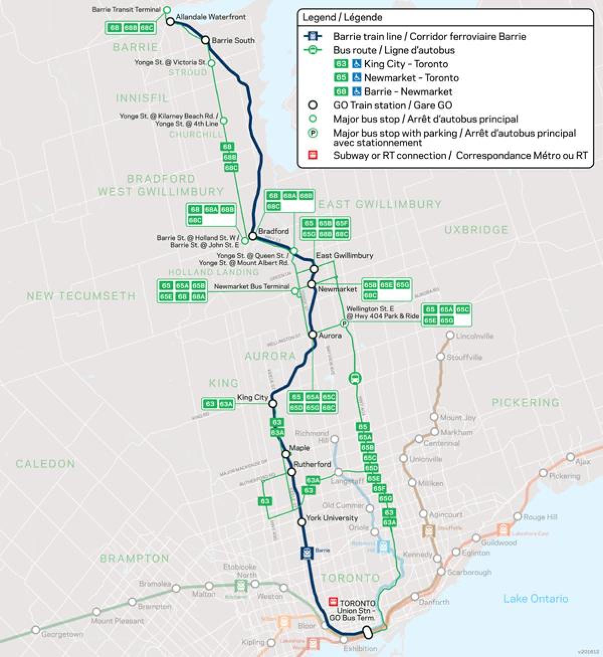 Карта на линията Бари минават транзит