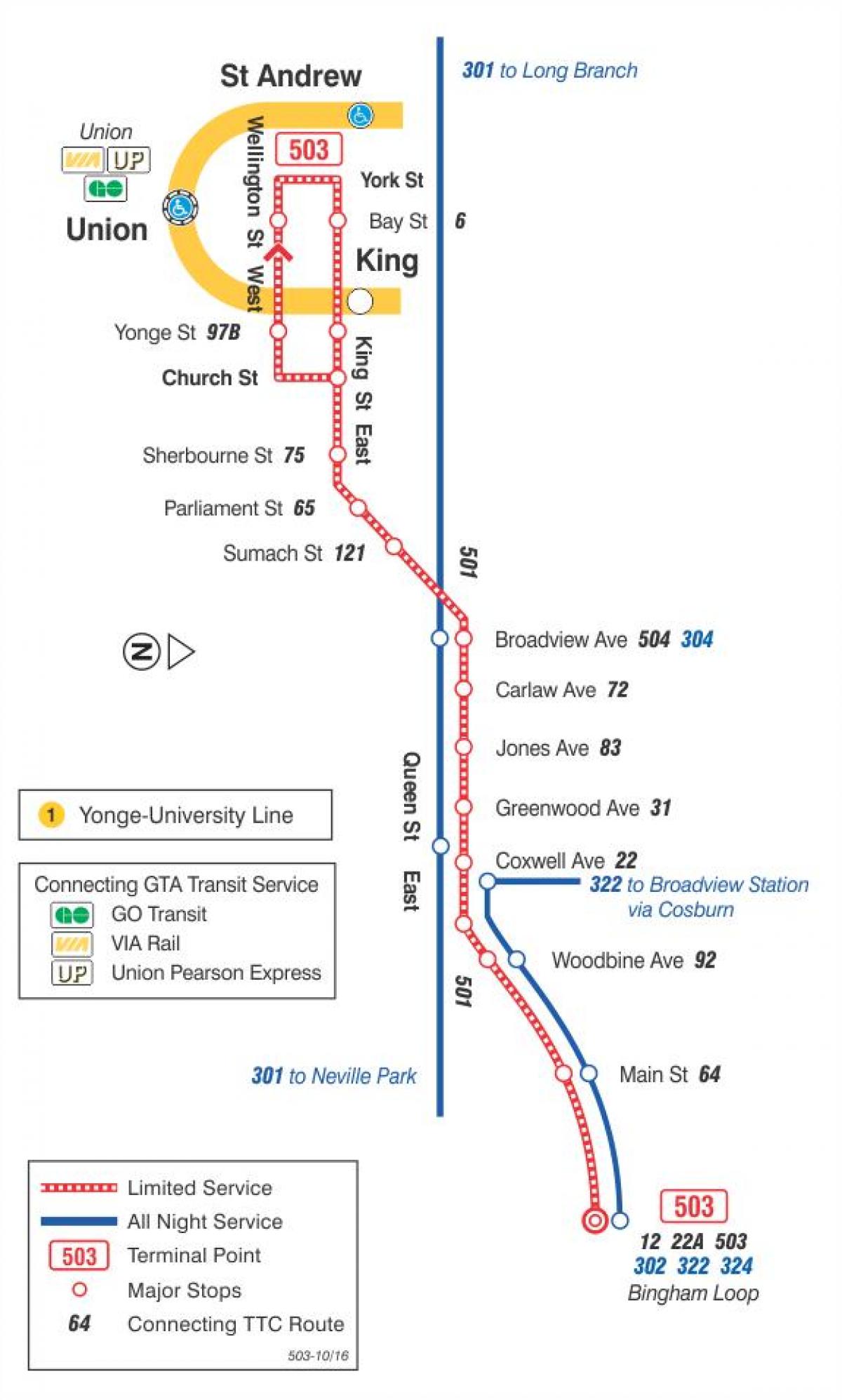 Карта на трамвайна линия 503 Kingston Road