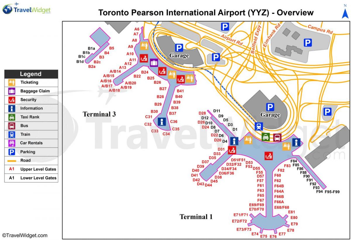 Карта на Международно летище Торонто Пиърсън 