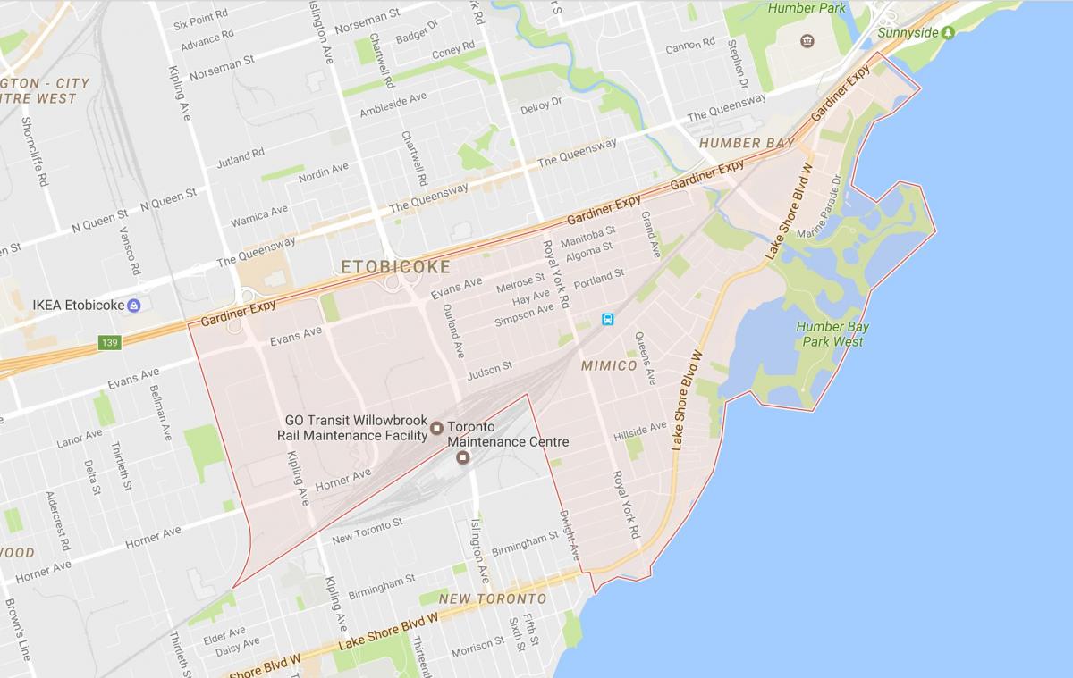 Карта на Мимико квартал на Торонто