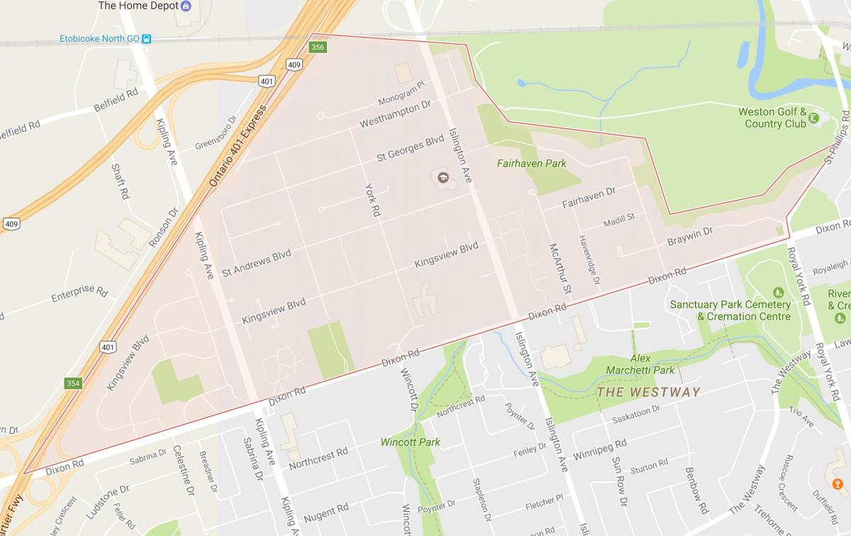 Карта на територията на селото, района на Торонто