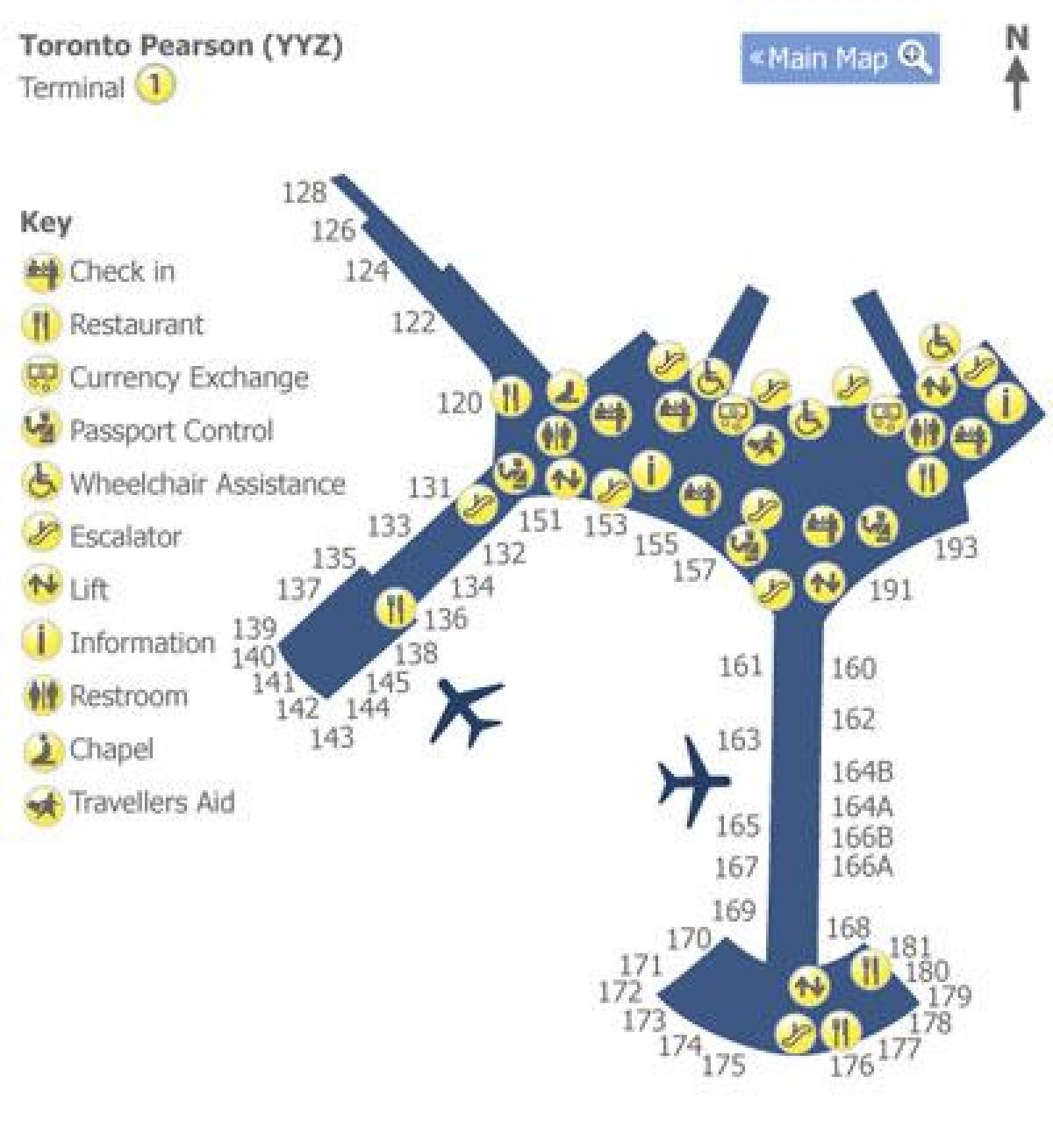Карта Торонто Пиърсън летище, терминал 1